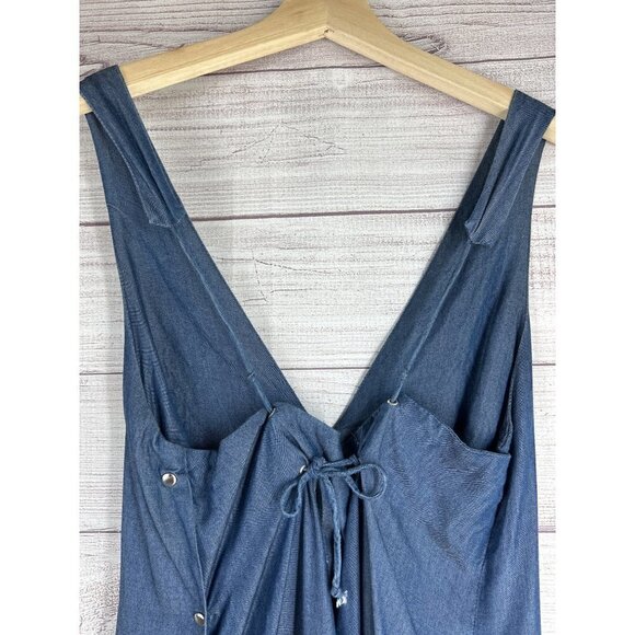 Zara Trafaluc Denim Makers Navy V-neck Raw Hem Maxi Dress Size X-Small - Picture 8 of 10